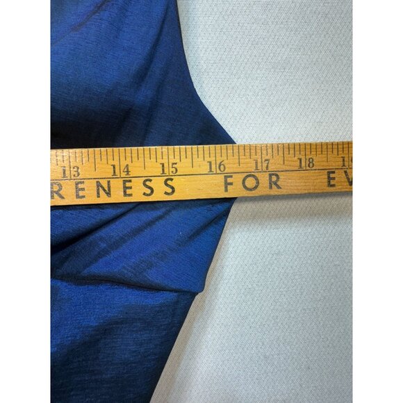 Womens Evening Formal Cocktail Dress Blue Floral Ruched Sleeveless Party Chic - Picture 6 of 11